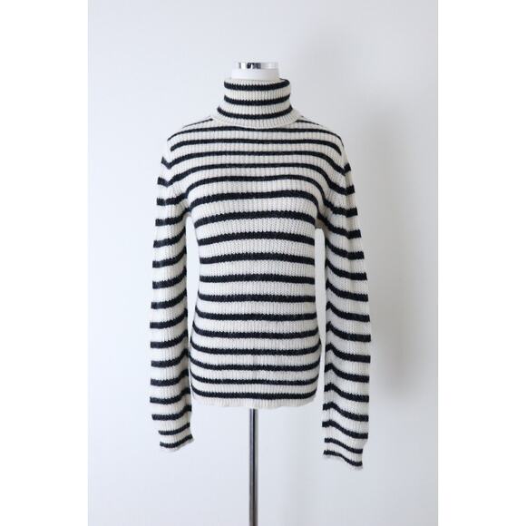 IRO Size S Seely Alpaca Wool Knit Turtle Neck Sweater Black White Stripes - Picture 2 of 15